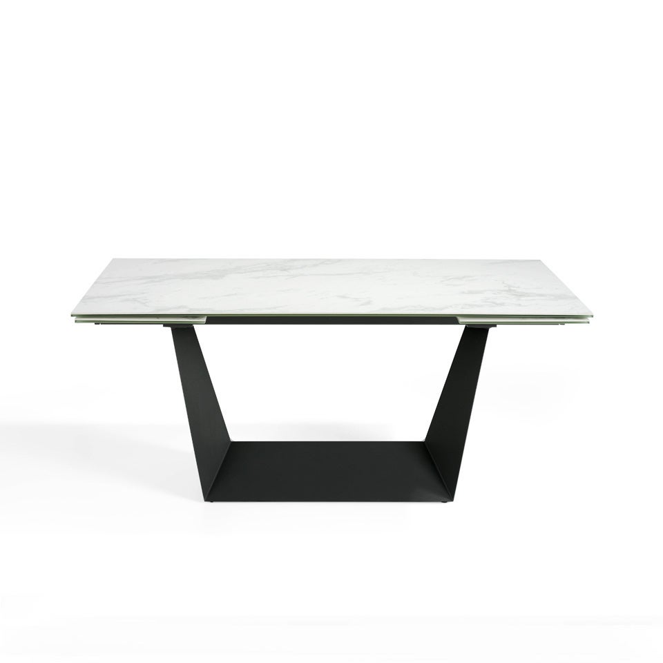 Mesa comedor extensible rectangular mármol porcelánico y acero negro 180 x 90 x 75 cm - 2