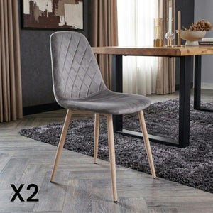 Lot de 2 chaises capitonné en velours - cadre en bois massif - Gris