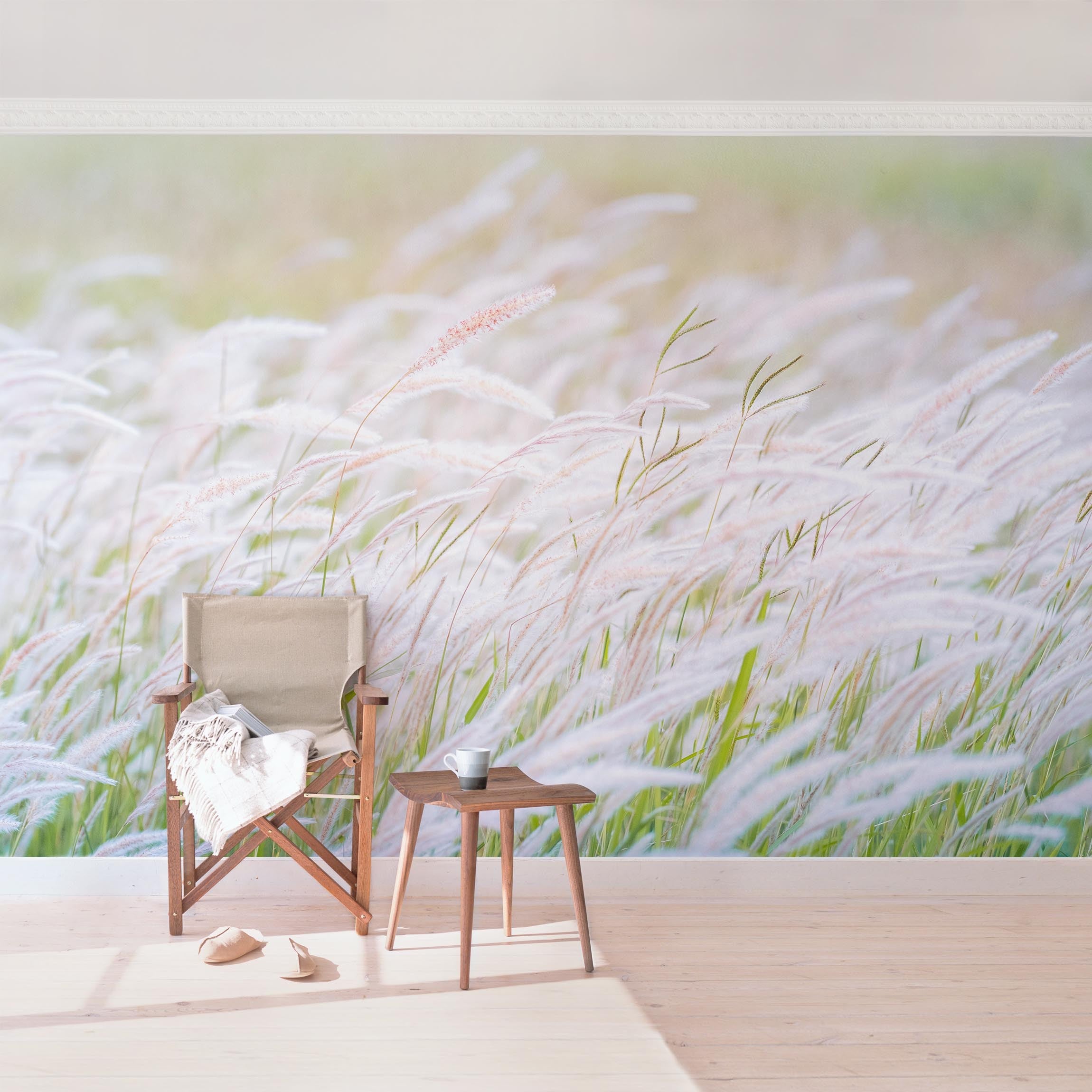 Papel pintado fotomural botánico gramíneas rústico romántico flores 276 - salón dormitorio cocina pasillo - tnt 480 x 320 cm adhesivo