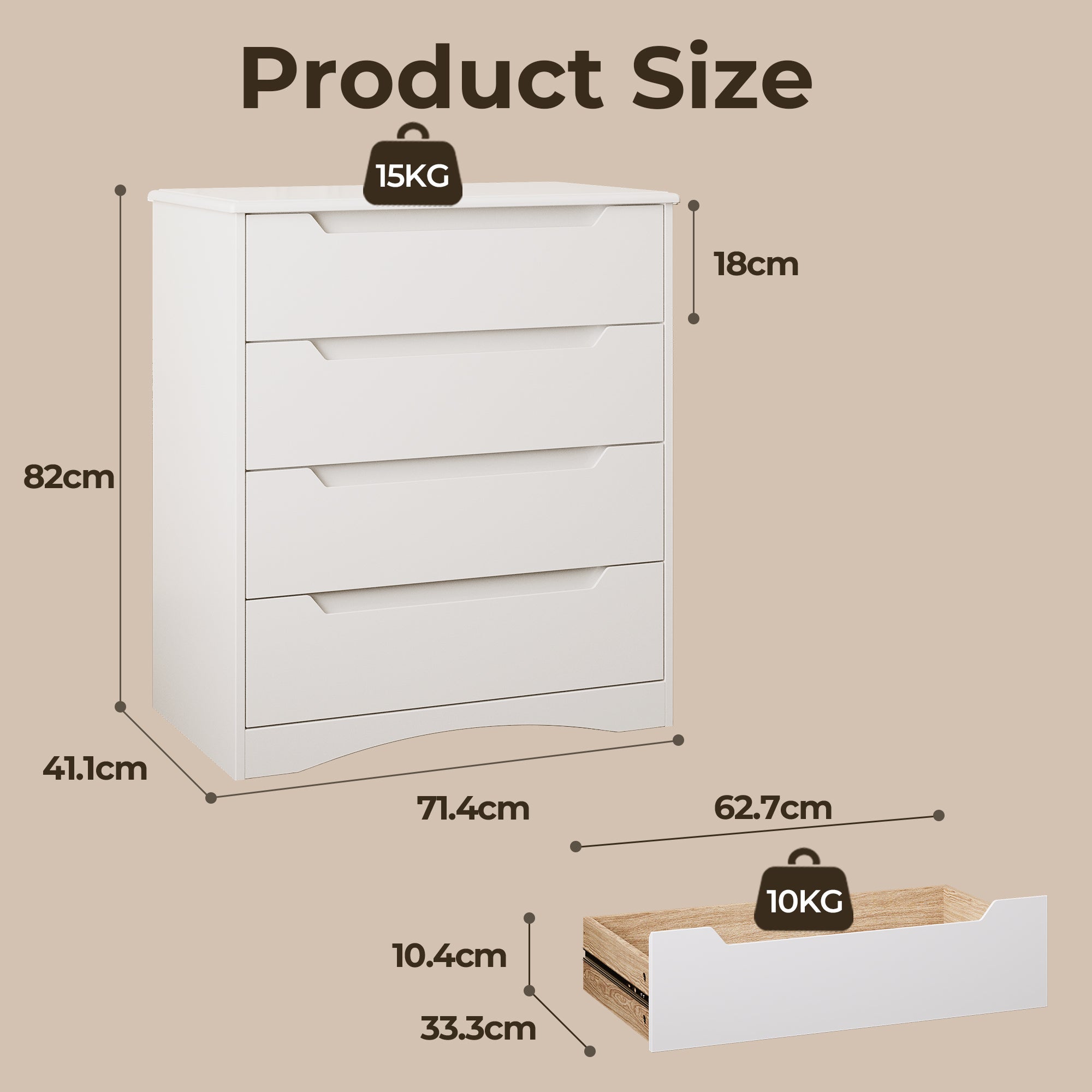 Commode 4 Tiroirs Chiffonnier Blanc 72 x 41 x 82 cm Bealife - 7