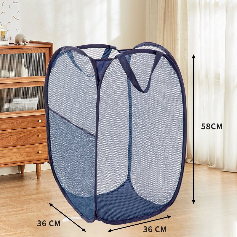 Panier à Linge Pliable En Maille - 58x36 Cm - Gris Clair - Pour Buanderie, Salle De Bain, Rangement - 4