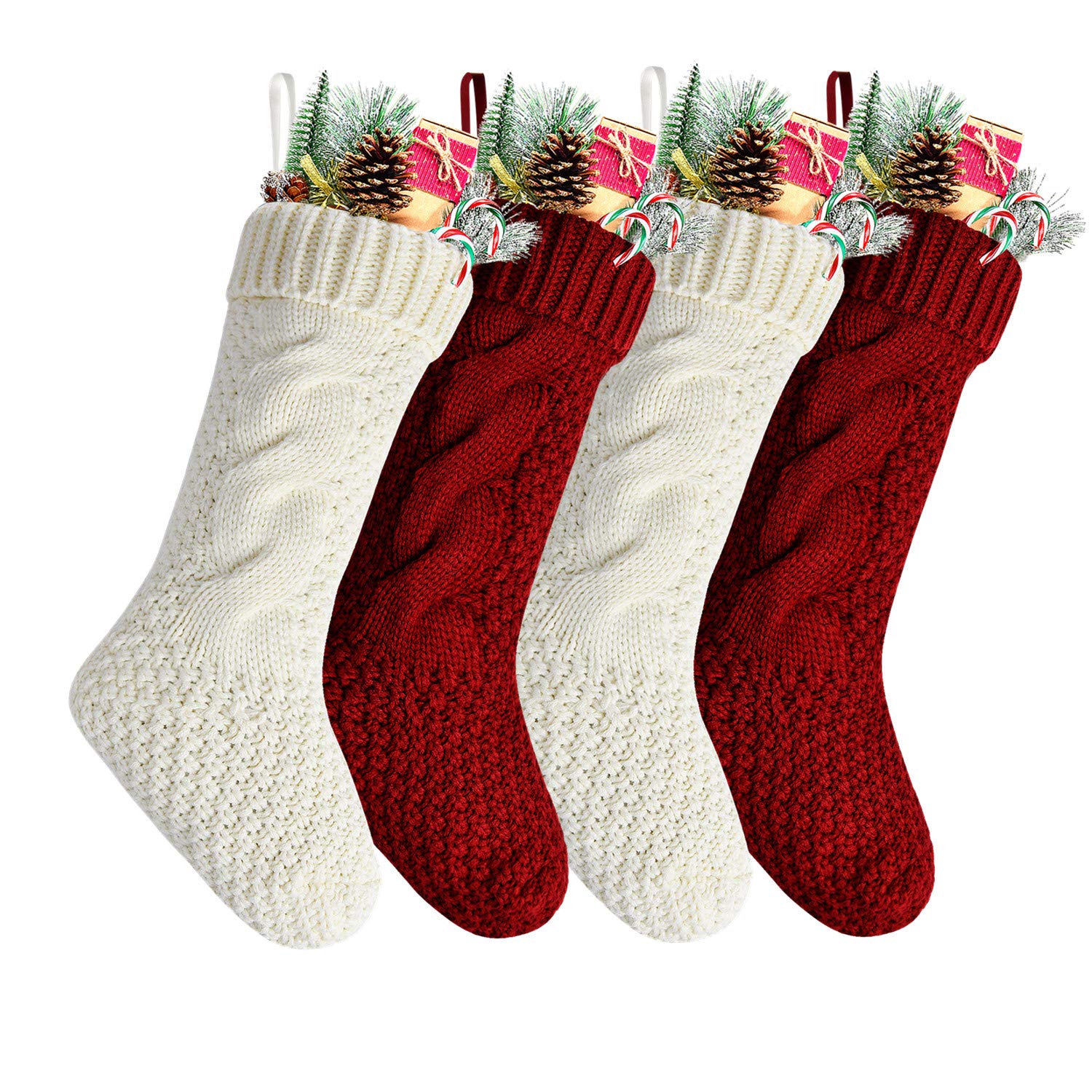 3 Calze Di Natale Personalizzate Rosse 46 Cm – Sacchetti Regalo E Decorazioni In Maglia Con Fiocchi Di Neve