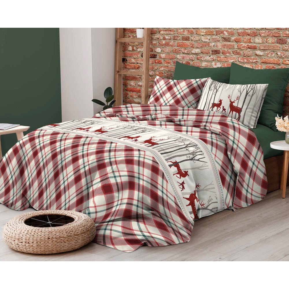 Copripiumino Fantasia Scozzese Cervo Rosso in Cotone Double Face