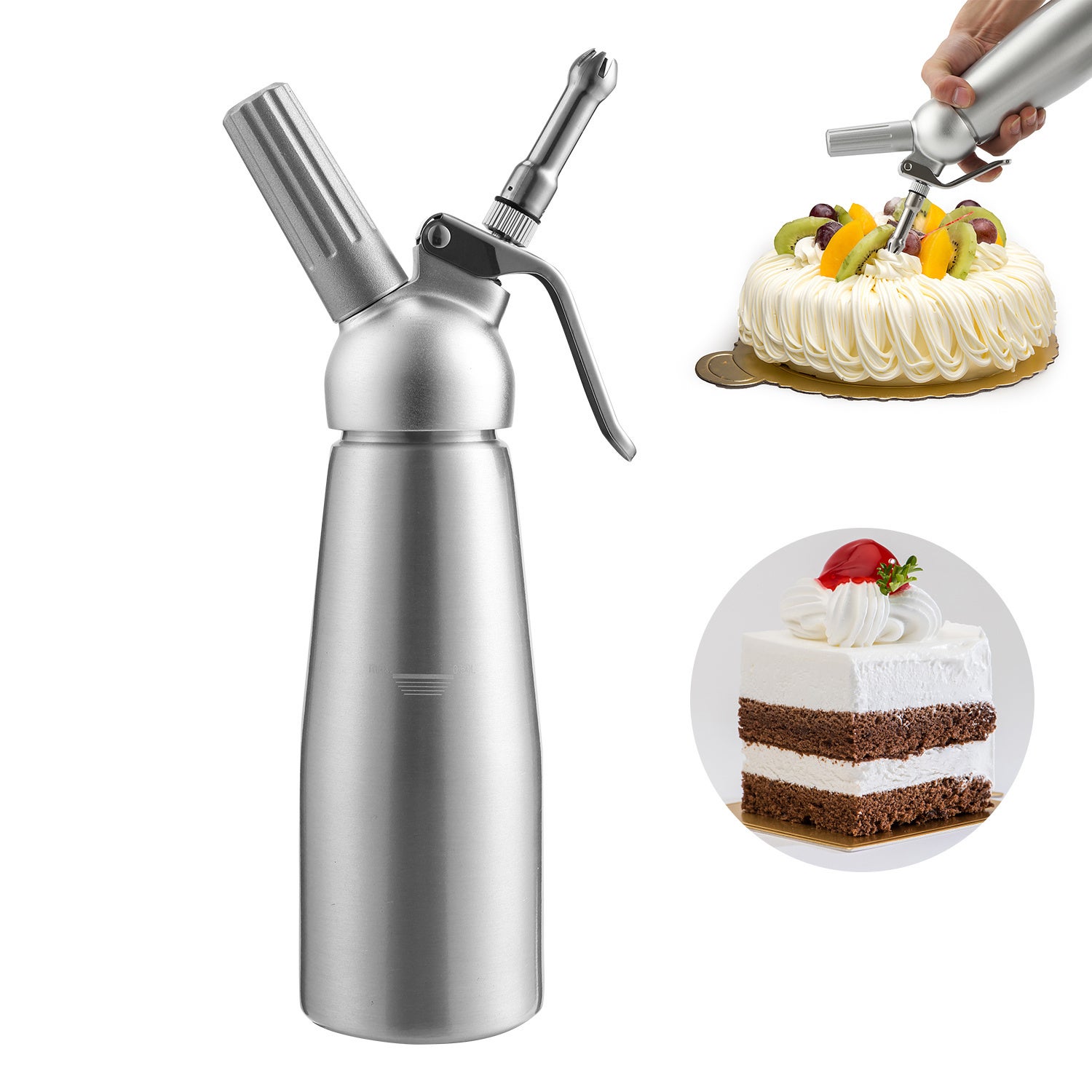 Syfon do bitej śmietany 500 ml, profesjonalny, aluminiowy, ze stali nierdzewnej, do musów i kremów