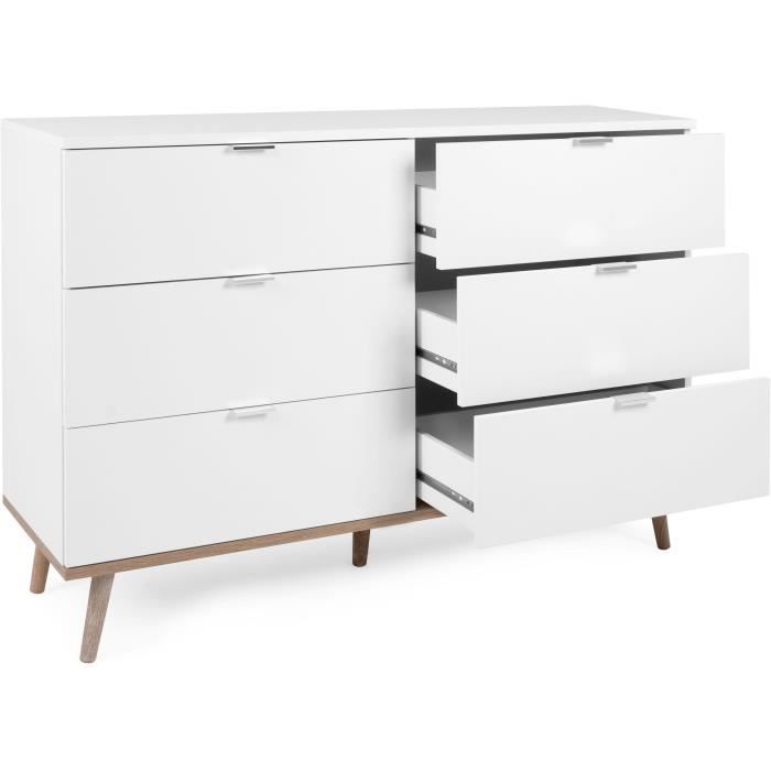 Commode Göteborg 6 tiroirs - Décor chene sonoma Blanc - L 120 x P 40 x H 86,5 cm - 4