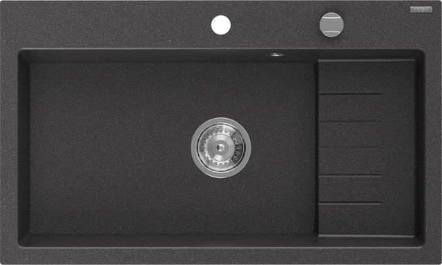 Mexen Omar évier en granit 1 bac 800 x 480 mm, noir moucheté, siphon chromé - 6520801005-76