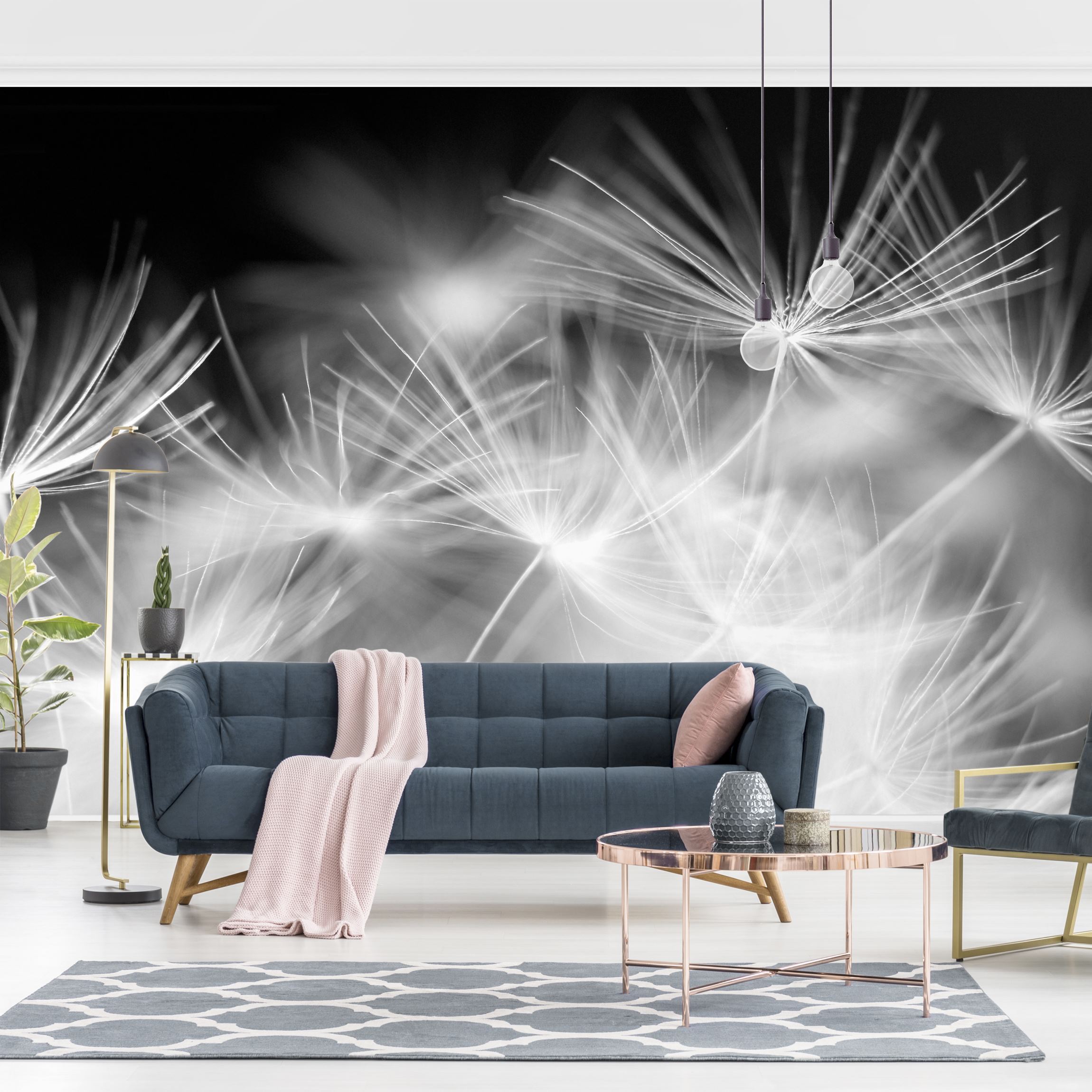 Papel pintado fotomural diente de león flores naturaleza blanco y negro 17 - salón dormitorio cocina pasillo - tnt 480 x 320 cm premium