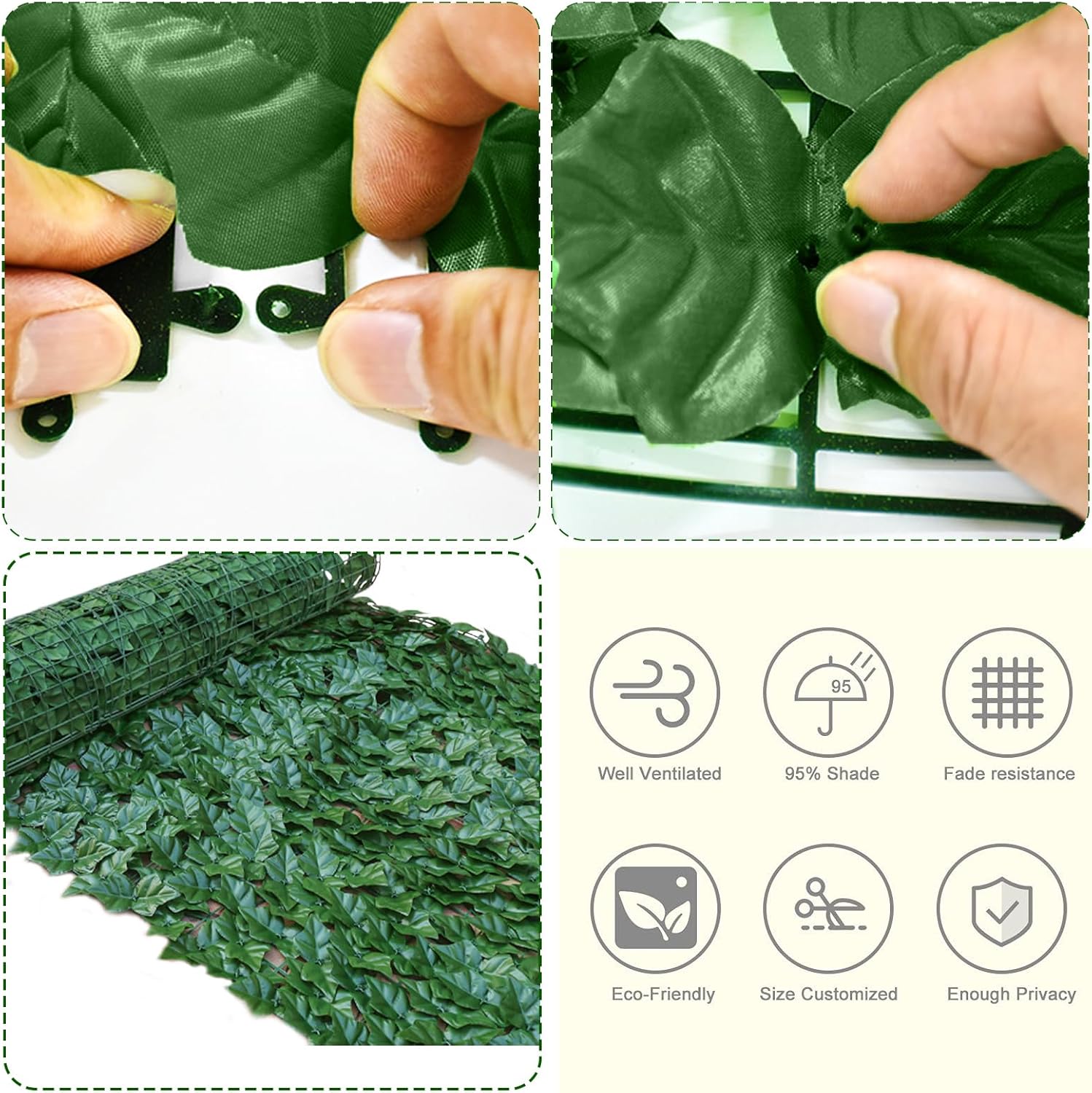 Tela de Privacidade de Hera Artificial - Painéis Decorativos de Vedação-Viva 1x3m para Jardim, Varanda e Exterior - Folhas Naturais Sintéticas - 2