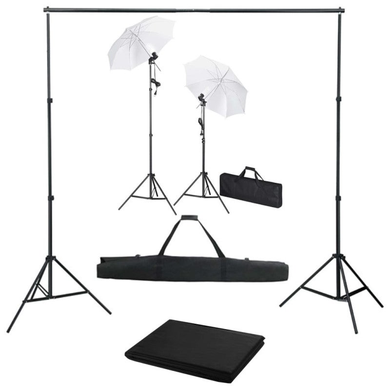 Kit estudio fotográfico con telón de fondo, lámparas y paraguas