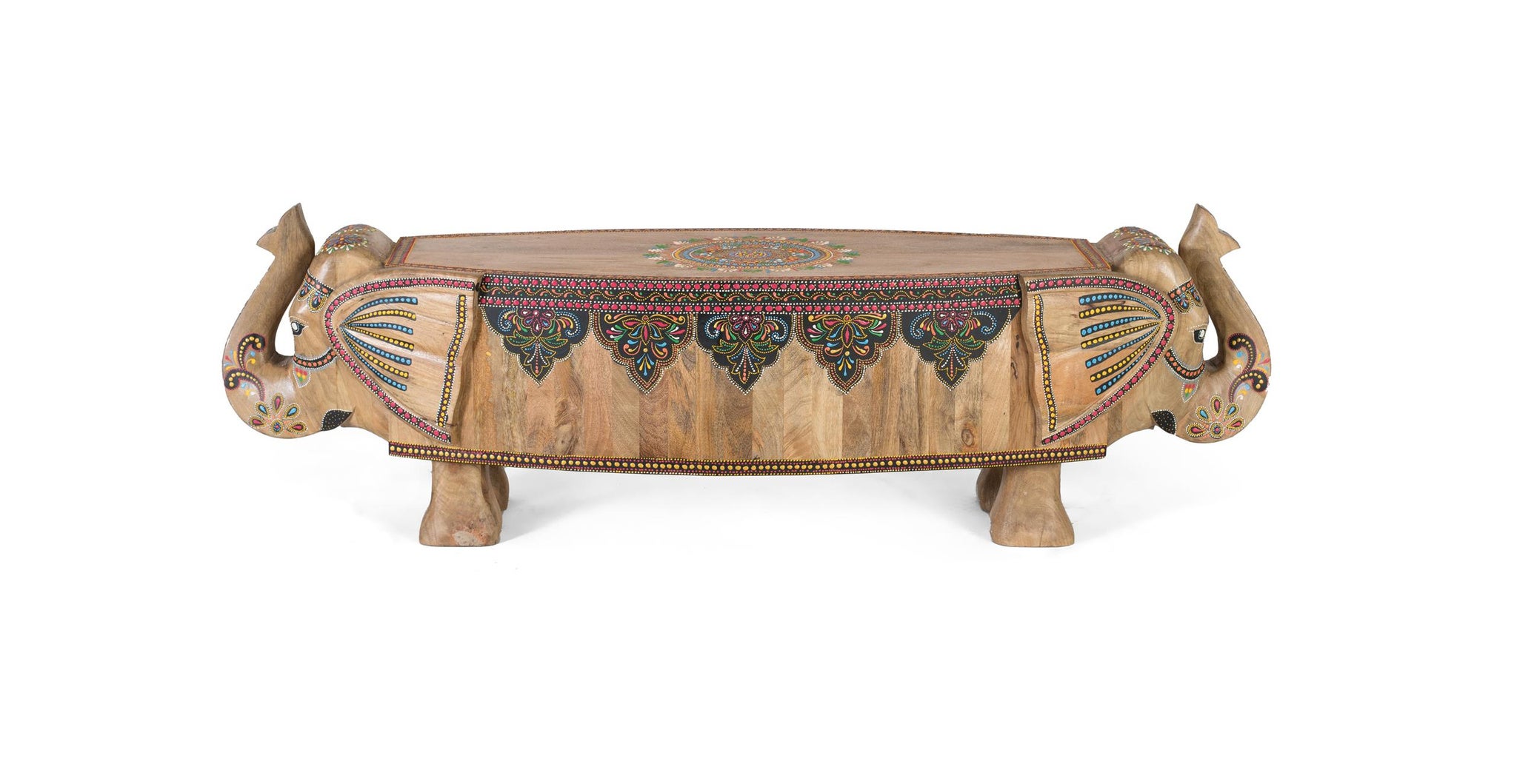 Ławka z drewna mango 157 cm, styl rękodzielniczy etniczny - 40x157x46 GYC