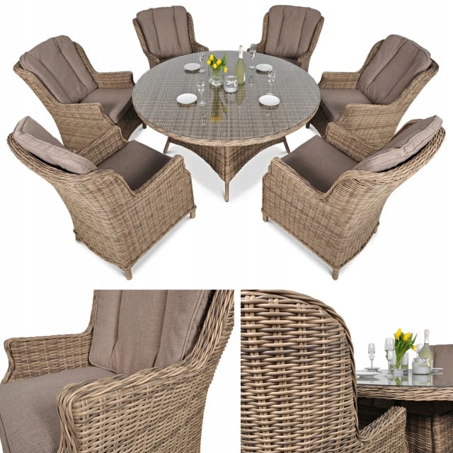 Zestaw Mebli Ogrodowych Jadalnianych Technorattan RAVENA Stół 6x Fotel brąz 1 szt