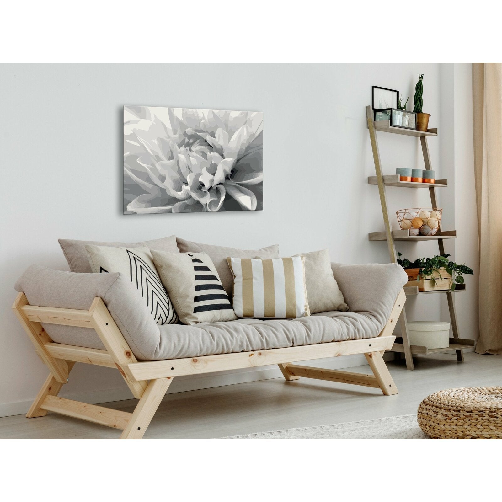 Tableau à Peindre par Numéros Floral Gris et Blanc 60 x 40 cm Noir et blanc - 2