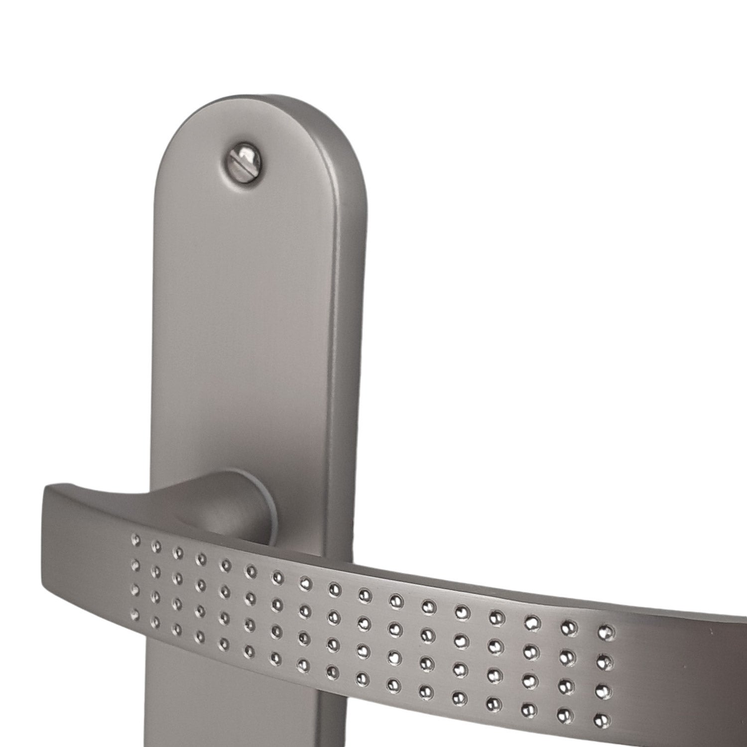 2 poignées de porte AUDACE trou de Cylindre, Aluminium nickel mat entraxe 195 mm, entrée bureau garage - 6