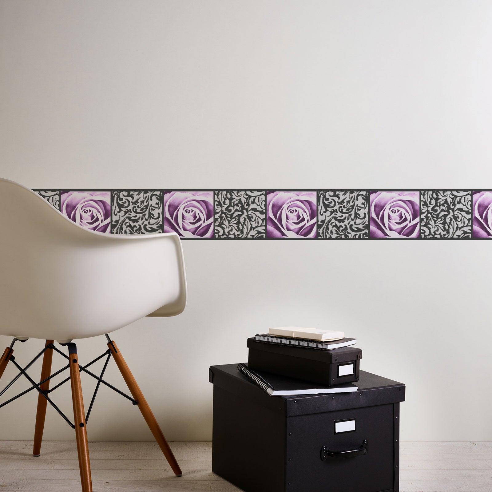Cenefa floral estilo retro con relieve cenefa autoadhesiva de fácil aplicación con flores cenefa original con rosas y figuras