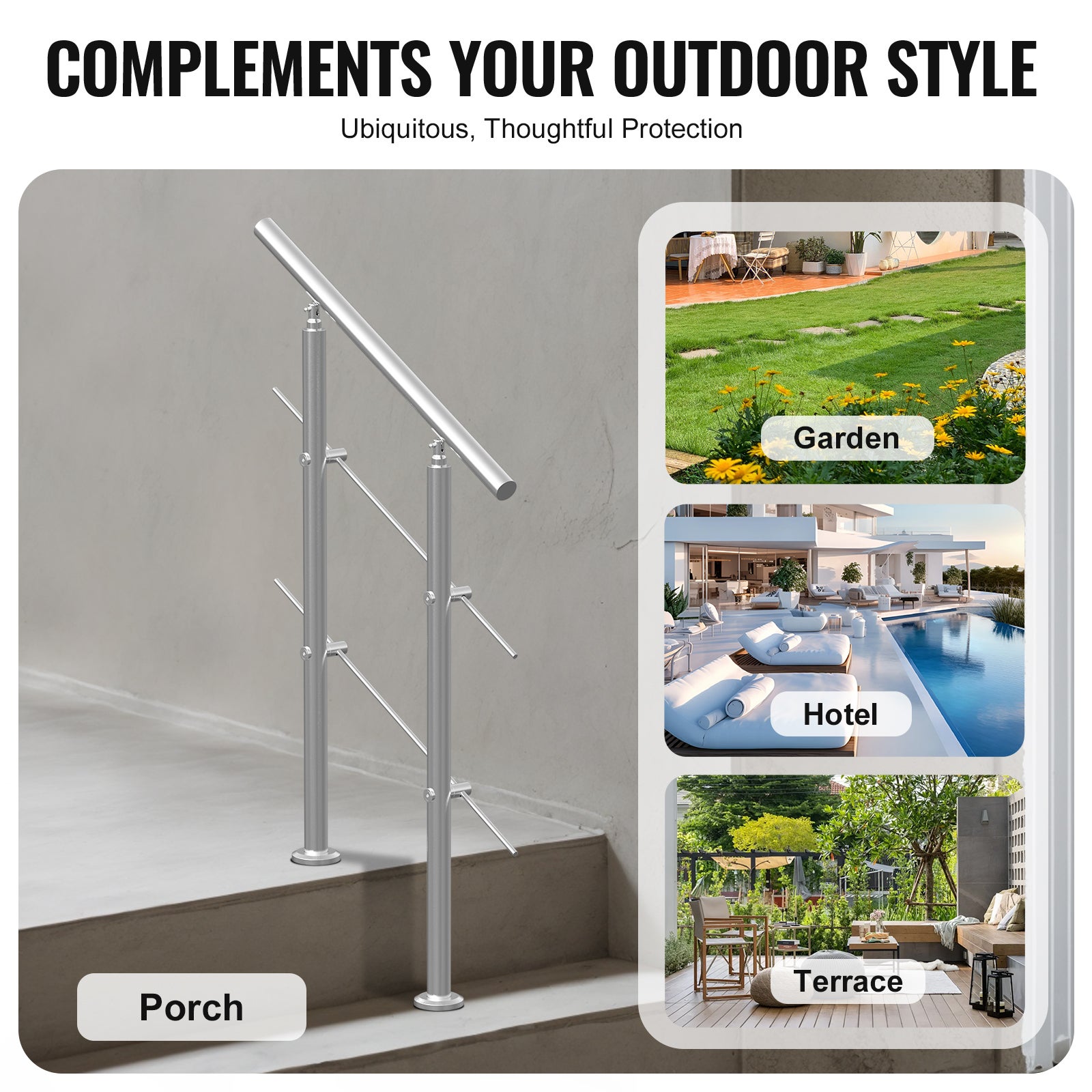 Rampe d'Escalier VEVOR 80 cm Main Courante Extérieure en Acier Inox 201 2 Barres Angle 0-45° pour Marches Porche Terrasse - 6