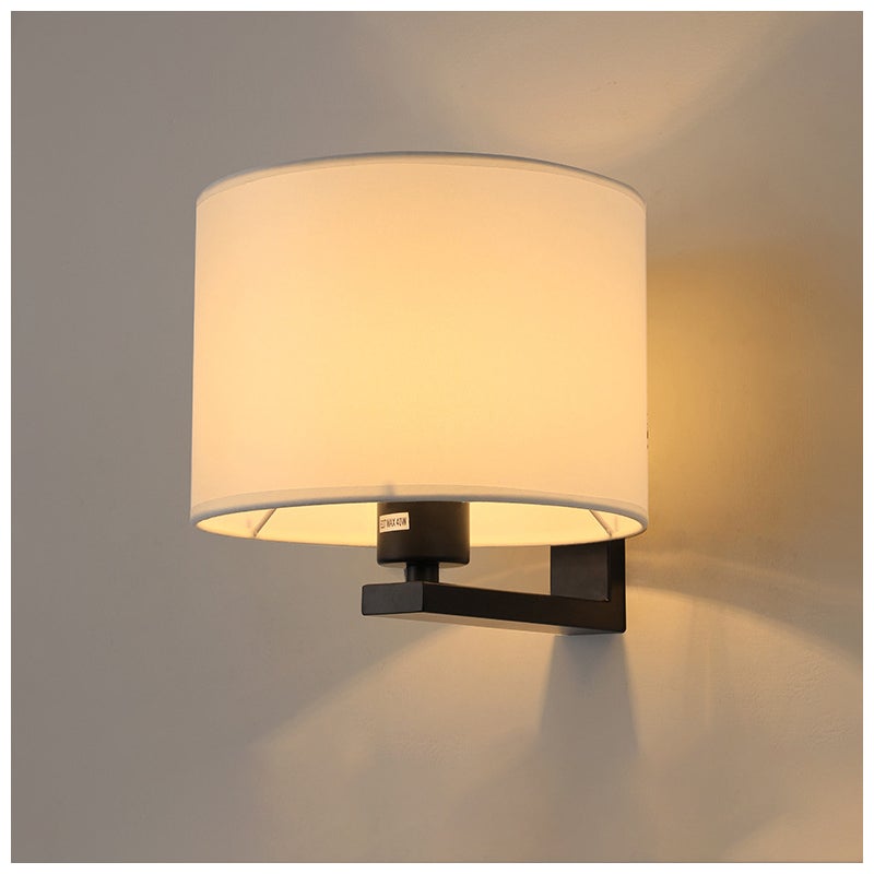 Lampa ścienna z abażurem z tkaniny, nowoczesne oprawy ścienne, lampka nocna ścienna, lampa ścienna z gniazdem E27, światło dekoracyjne