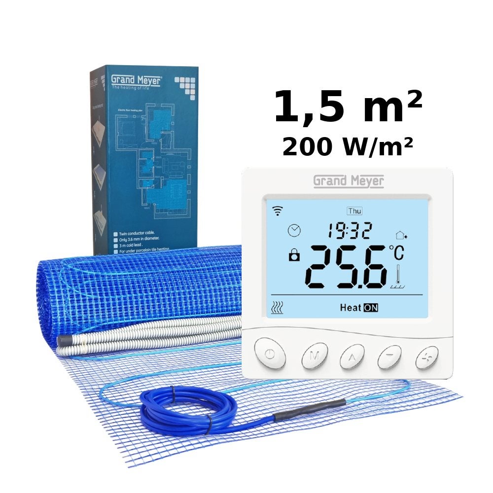 Zestaw do ogrzewania podłogowego 1,5 m², 200 W/m² + termostat W350 Wi-Fi programowalny