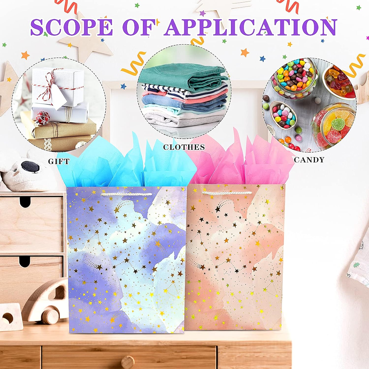 Sacchetto regalo di grande formato con carta velina Sacchetti regalo di compleanno con manici Sacchetto rosa e blu pezzi ciascuno pezzi in totale | Leroy Merlin