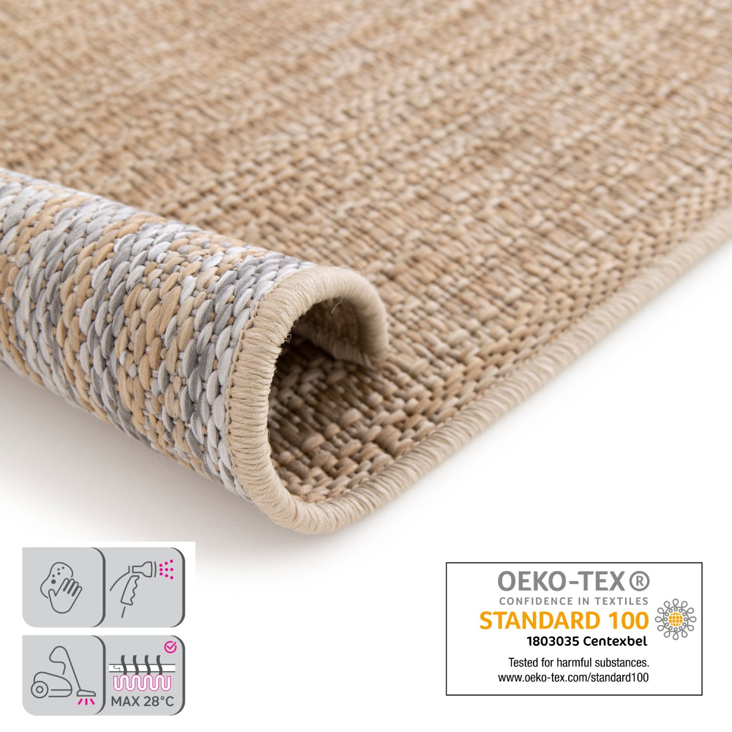 INSPIRE - Tapis rectangulaire beige FUJIN - Effet paille -Tapis intérieur et extérieur - 8 mm x l.120 cm x L.170 cm - Polypropylene - Tissage à plat - - 2