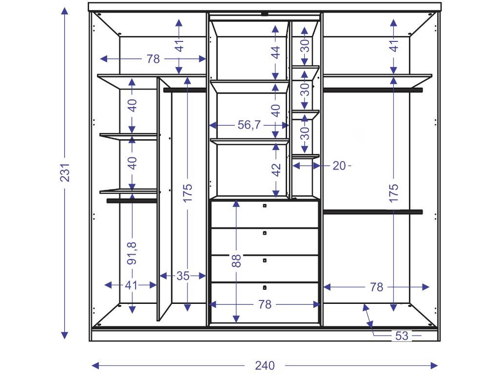 Armoire 2 portes coulissantes - Miroir et tiroirs - L240cm - Coloris : Blanc - BODIL - 5