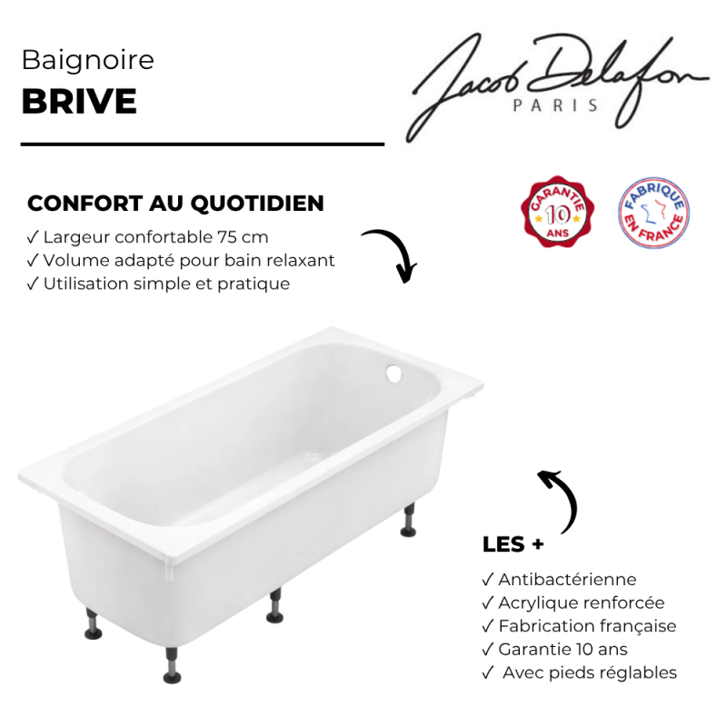 Baignoire droite 170 X 75 JACOB DELAFON Brive - 3