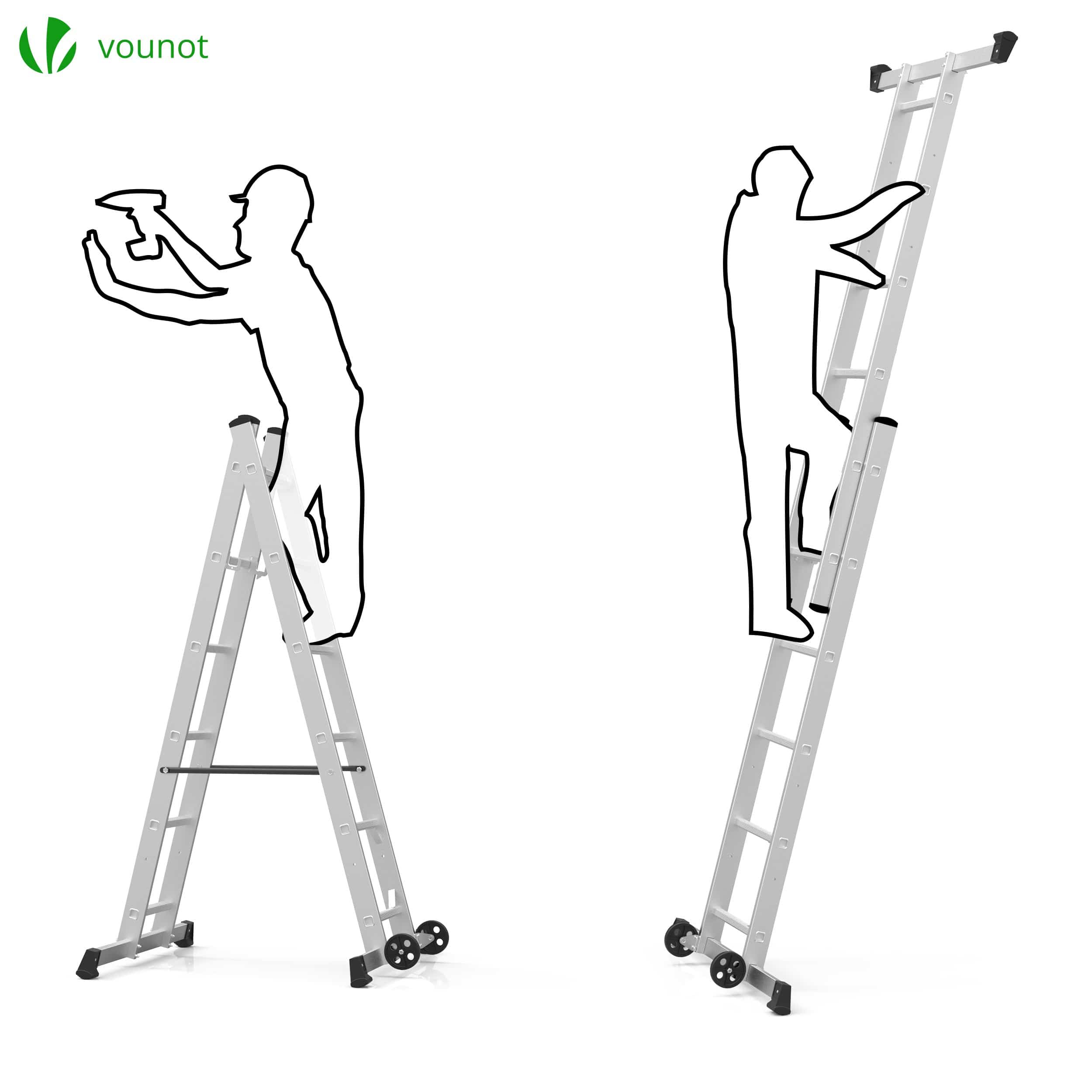 Échafaudage roulant 3 en 1 - échelle escabeau et plateforme de travail - aluminium - hauteur ajustable max 270cm - VOUNOT® - 2