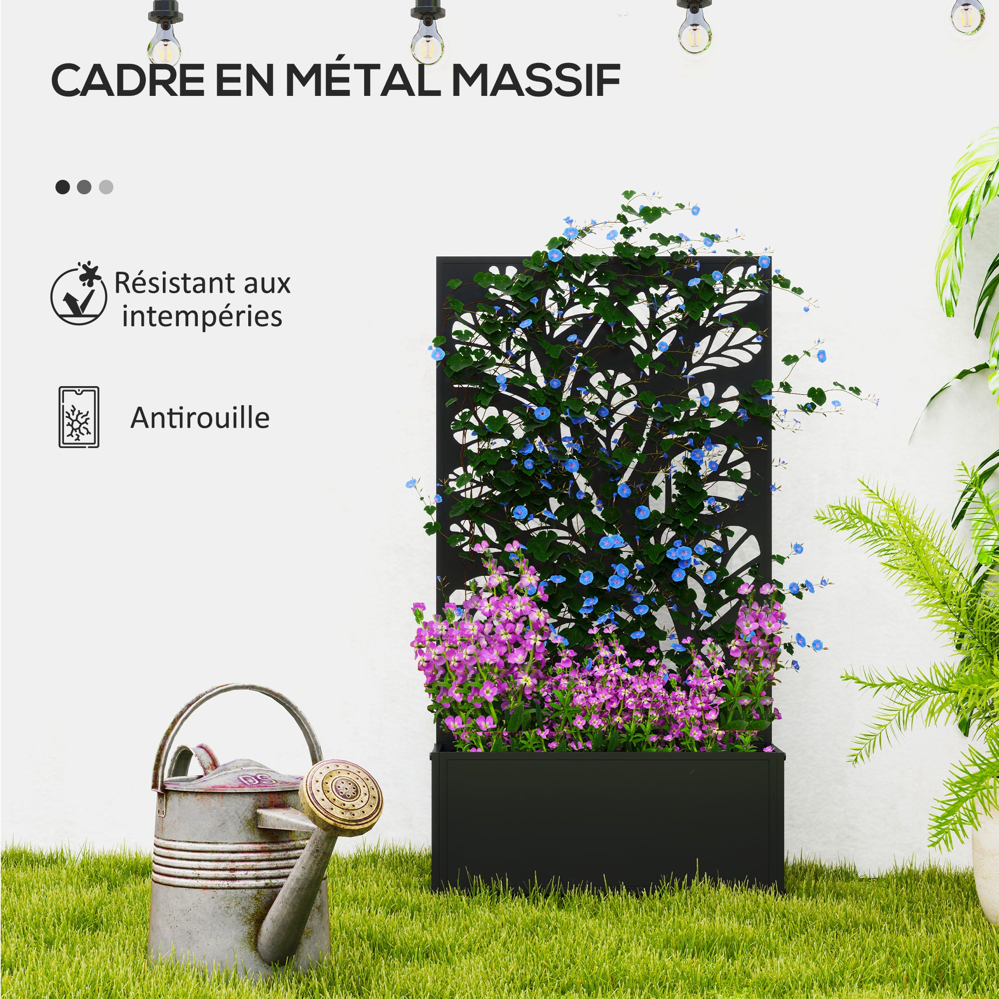 Jardinière avec brise-vue paravent treillis pour Plante Grimpante, bac à Fleurs - dim. 61L x 23l x 113H cm - 8