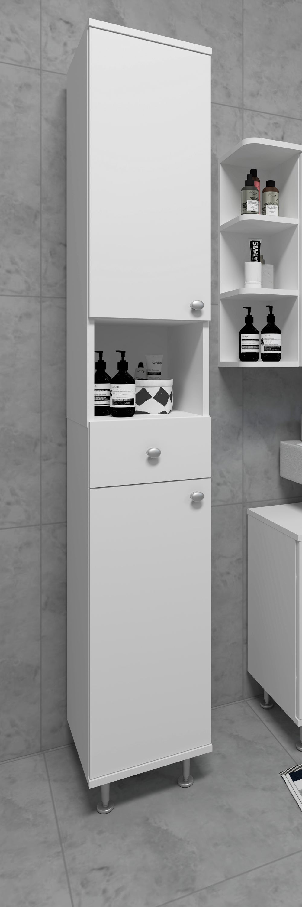 VCM Colonne de salle de bain Nilosi Blanc H. 185 x B. 30 x T. 31 cm - 3