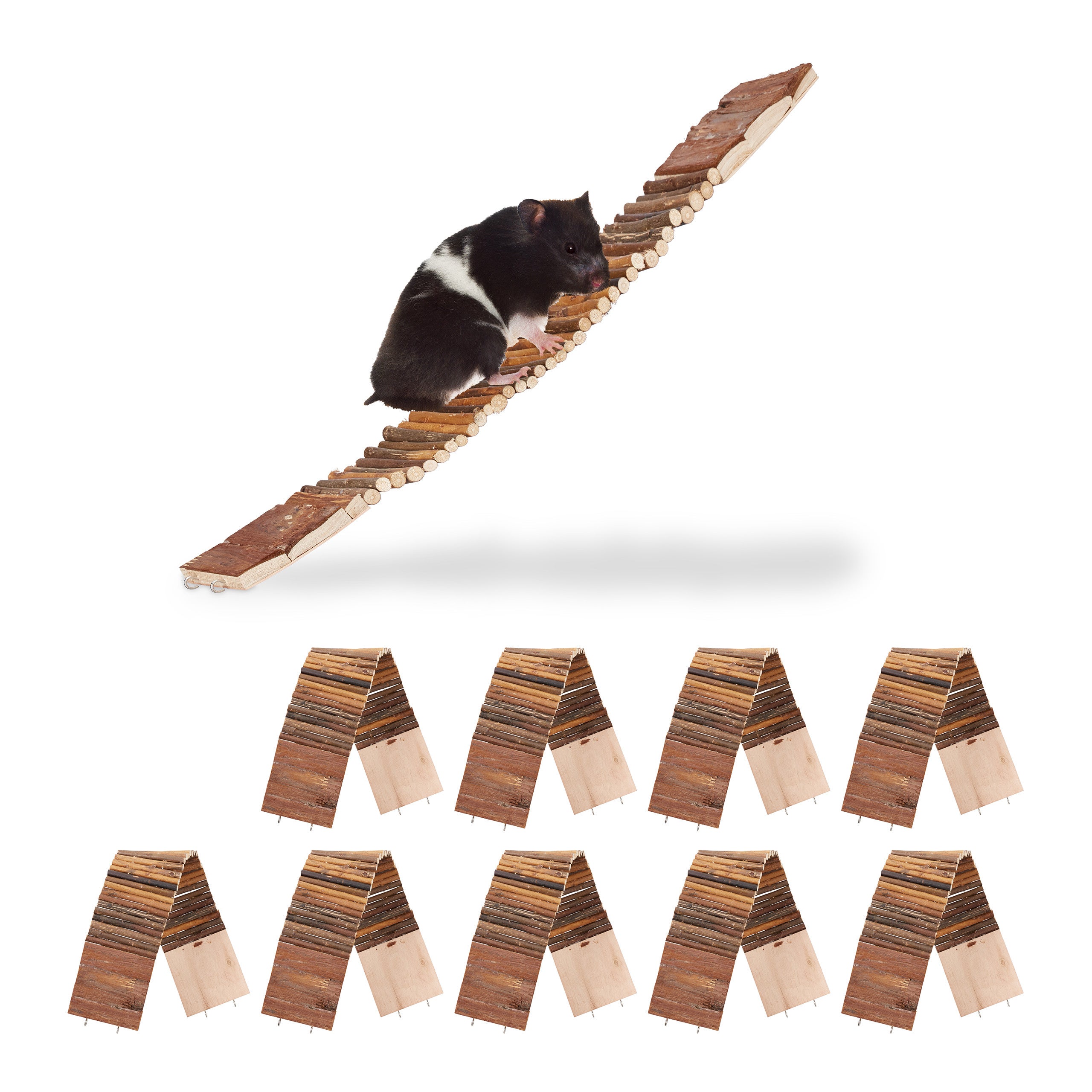 Relaxdays Ponte In Legno Per Roditori 40x65 Cm – Tunnel Flessibile Per Criceti E Gerbilli, Marrone Naturale