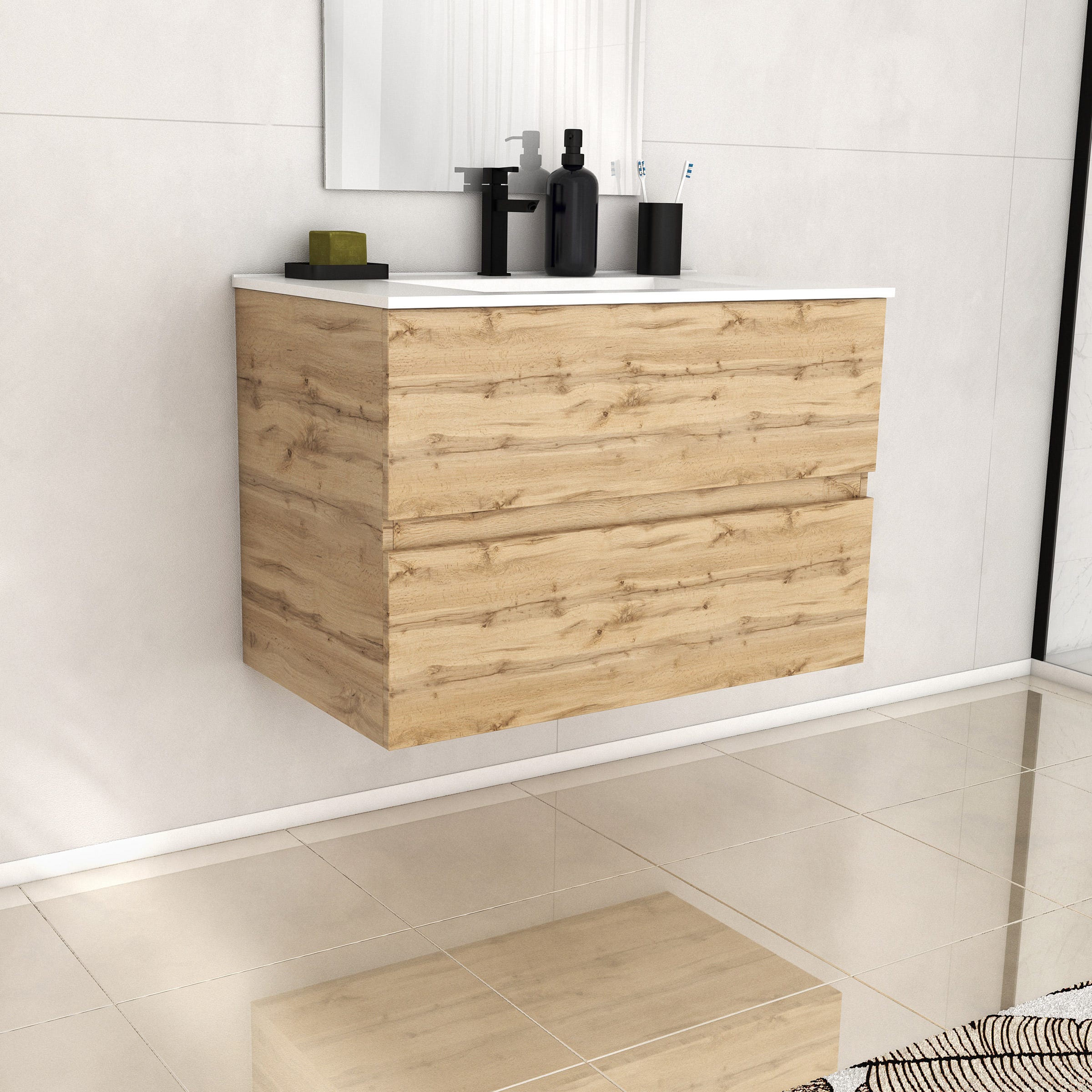 Vicco Meuble sous vasque simple Fynn, Bois antique, 80x54cm | Leroy Merlin Vicco Meuble sous vasque simple Fynn, Bois antique, 80x54cm | Leroy Merlin