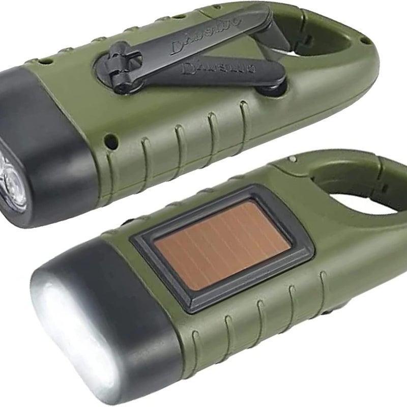 Zestaw 2 latarek solarnych LED, latarki z korbką, latarka awaryjna LED zasilana energią słoneczną, ładowalna, do użytku na zewnątrz, na wędrówki, na p