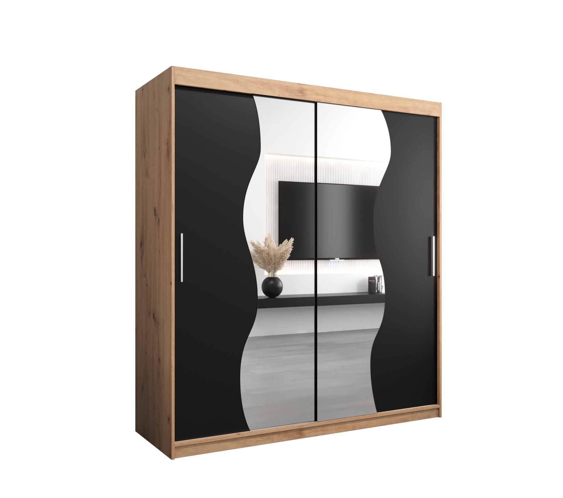 Szafa przesuwna garderoba MADRYT 180 x 62 x 200 cm Artisan + Czarny - Abiks Meble