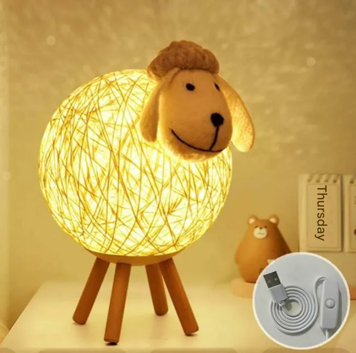Lampka nocna LED lampka nocna w kształcie owcy rattanu lampka nocna dla dzieci projektorem lampka nocna LED USB włącznik wciskany Klasa energetyczna