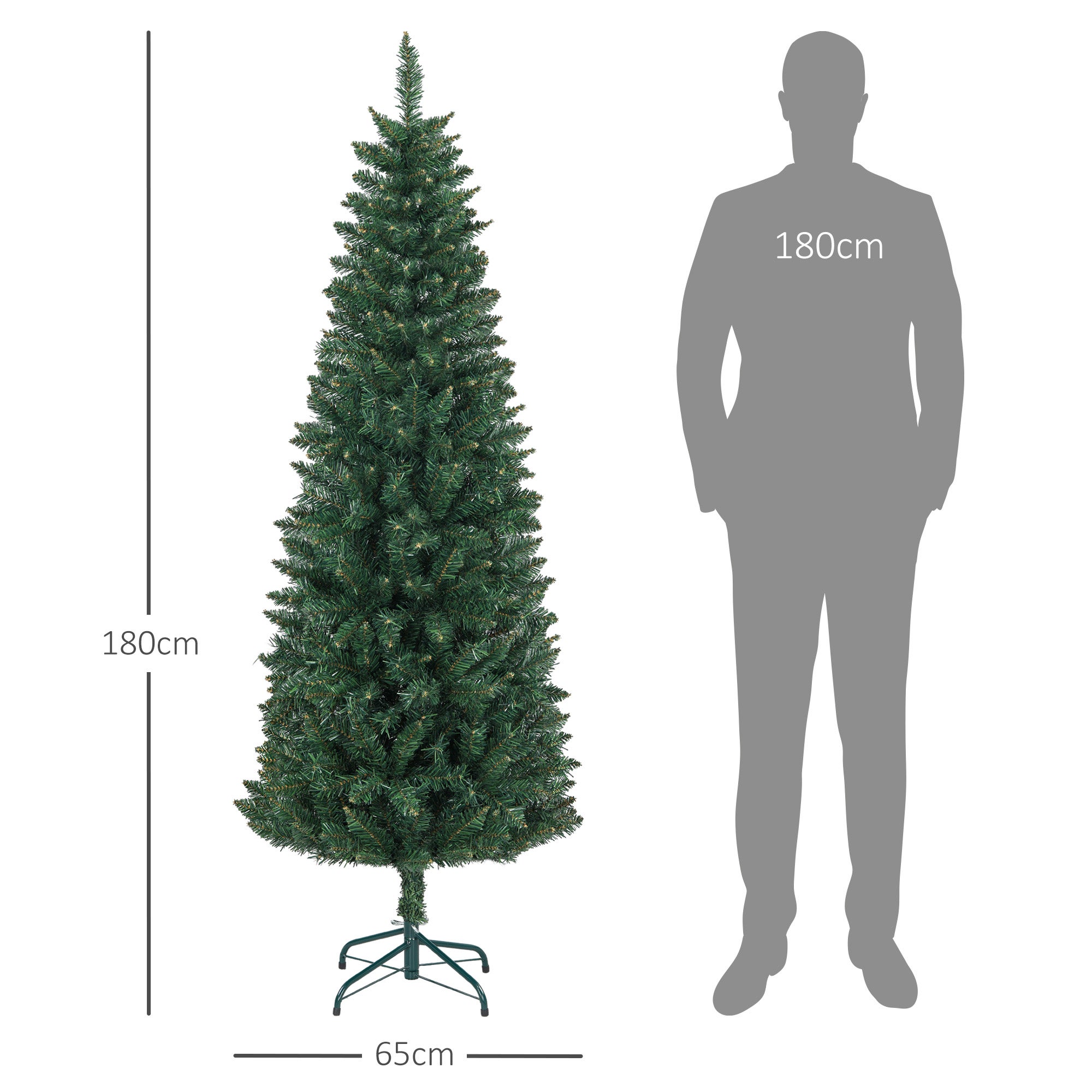 Sapin de Noël Artificiel 180 cm Arbre de Noël Slim avec support en acier pliable,479 branches épines Vert - 5