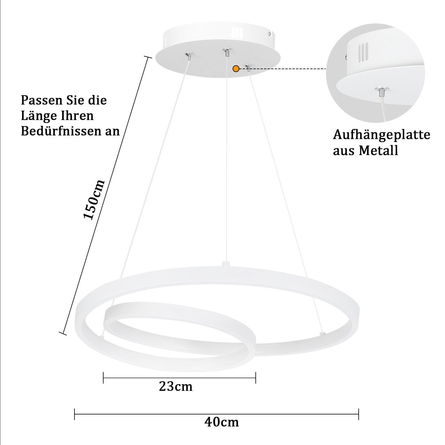 NETTLIFE Lampadario Moderno a Sospensione a LED in Ferro 34W Bianco Diam.40cm Dimmerabile Un Design Creativo per Soggiorno Camera da Letto Cucina - 7