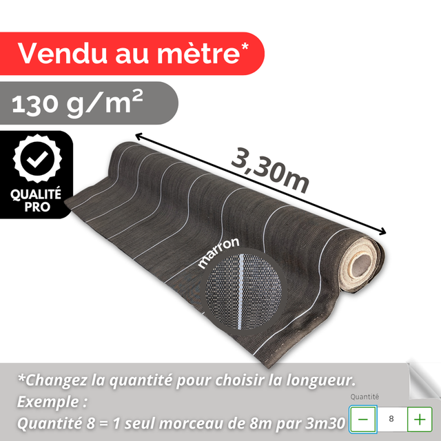 Toile de paillage 130g m2 Vente au mètre Largeur 3,30m Anti-Mauvaises Herbe Coloris Marron Bache Tissée