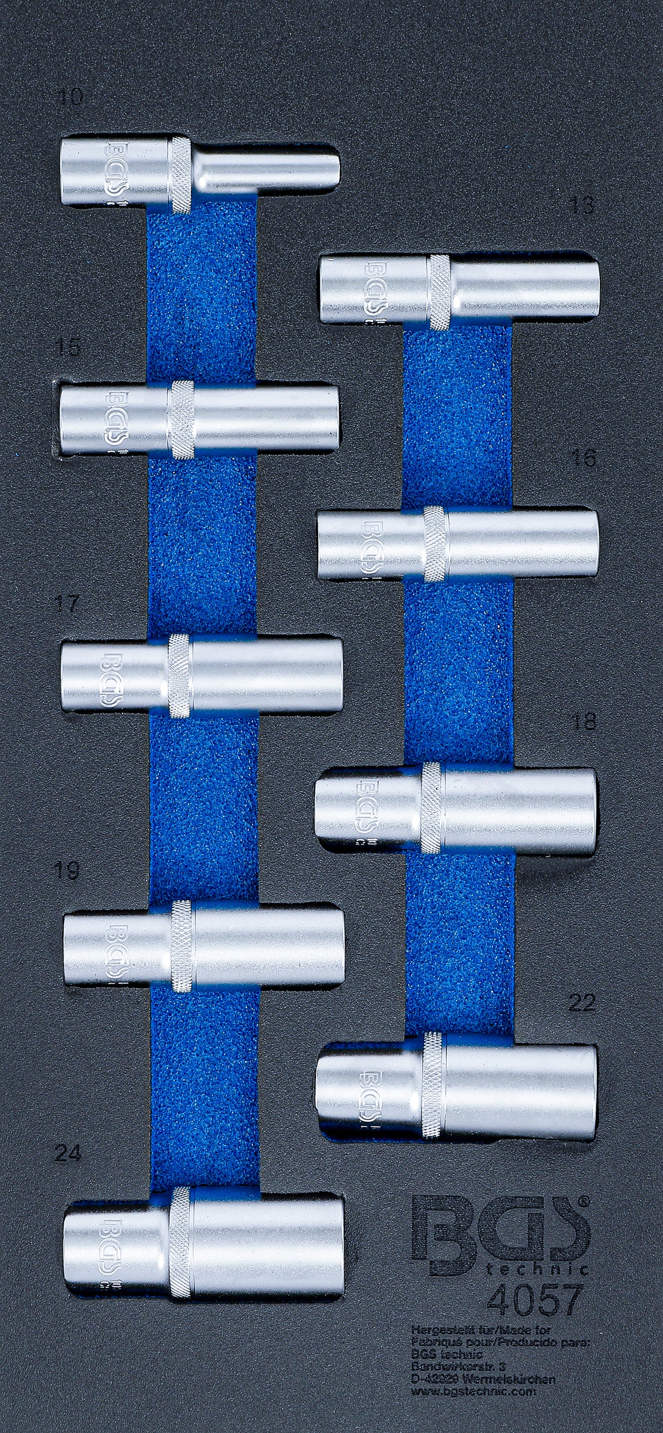 BGS Wkład do wózka warsztatowego 1/3: Klucze nasadowe sześciokątne 12,5 mm (1/2") 10-24 mm głębokie 9-częściowe - 4057