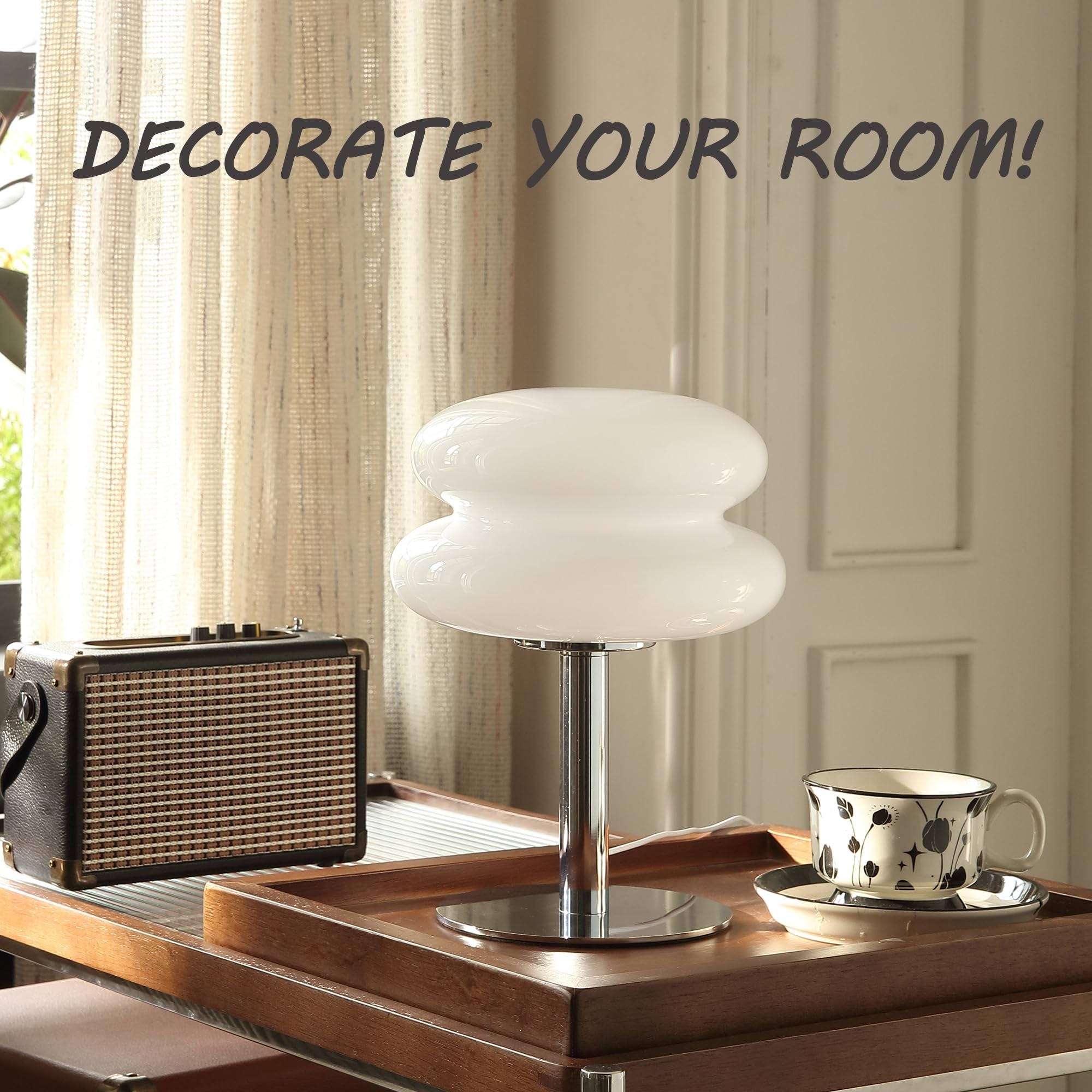 Lampe de table LED, lumière d'ambiance rétro en verre, lampe de bureau mignonne à intensité variable, lampe de chevet USB (blanc) - 8