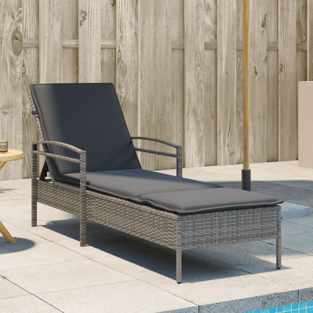 Leżak z poduszką, szary, 63x200x81 cm, polirattan vidaXL