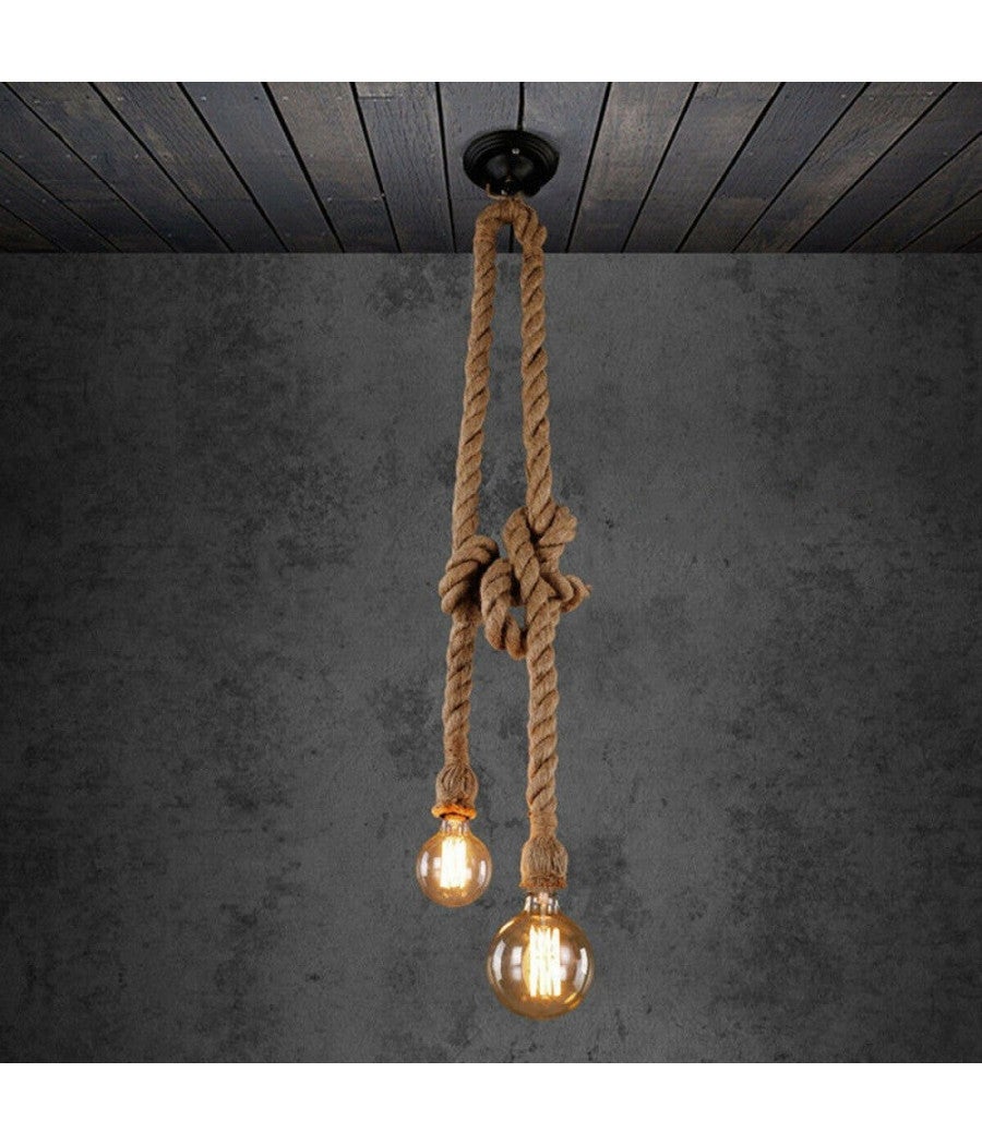 Trade Shop - Lampadario A Sospensione Soffitto Corda Doppia E27 Portalampada Pendente Vintage - - 4