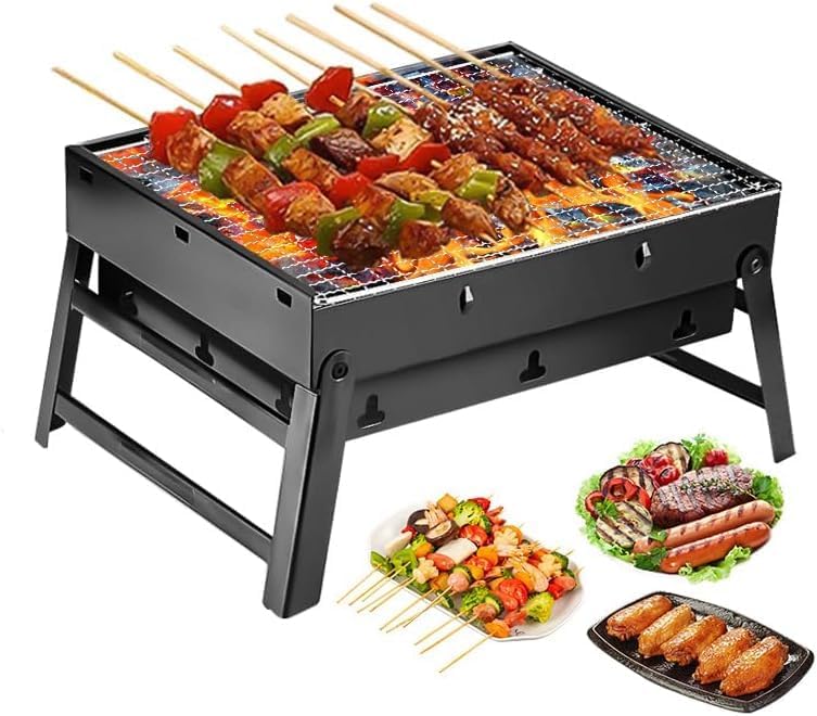 Przenośny, składany, 43-centymetrowy, kompaktowy grill węglowy na stół, grill zewnętrzny, idealny w podróży, na piknik, na plażę itp.