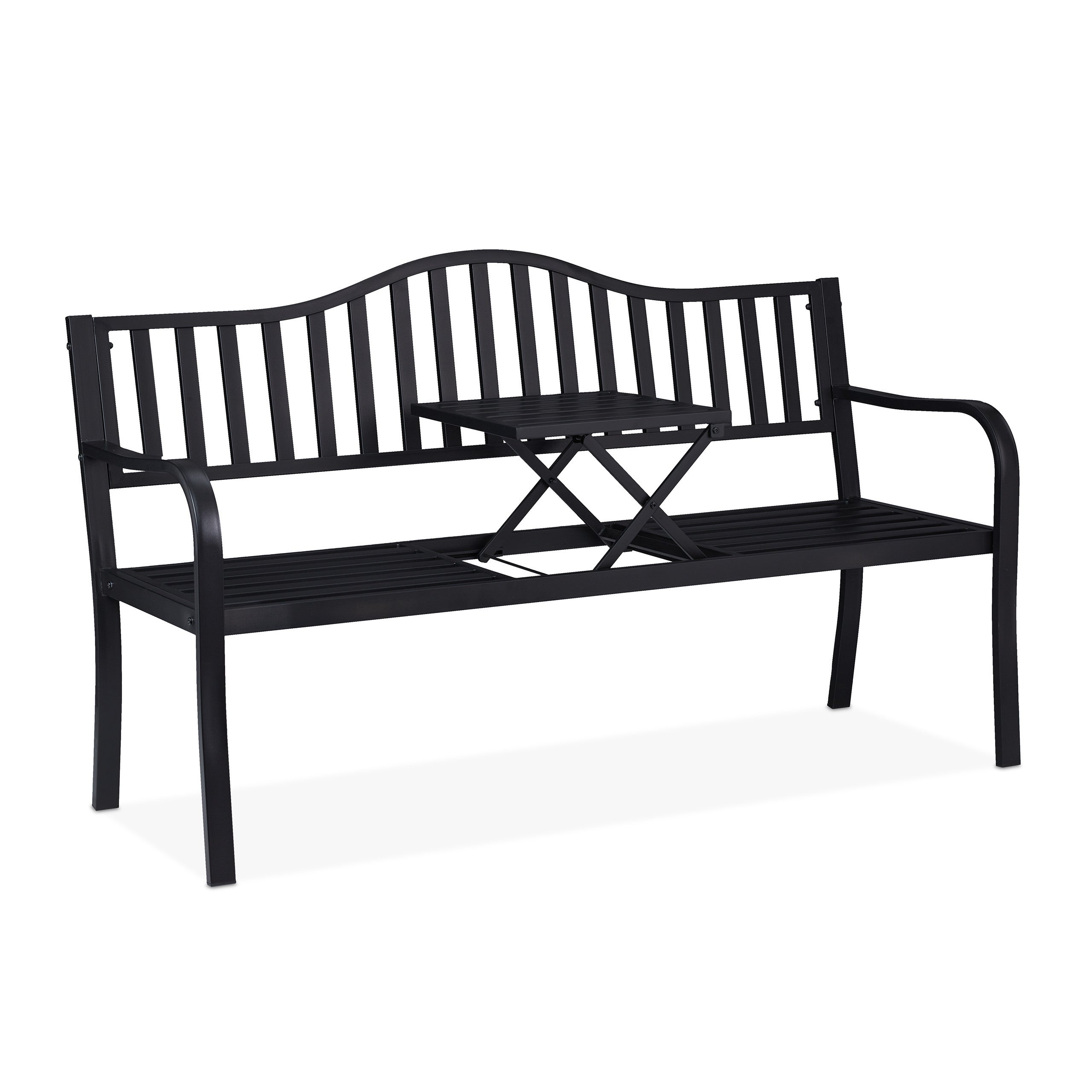 Banc de jardin avec table pliante, 3 places, solide, jardin, métal, balcon, HLP: 89 x 150 x 58,5 cm, noir, Relaxdays - 9