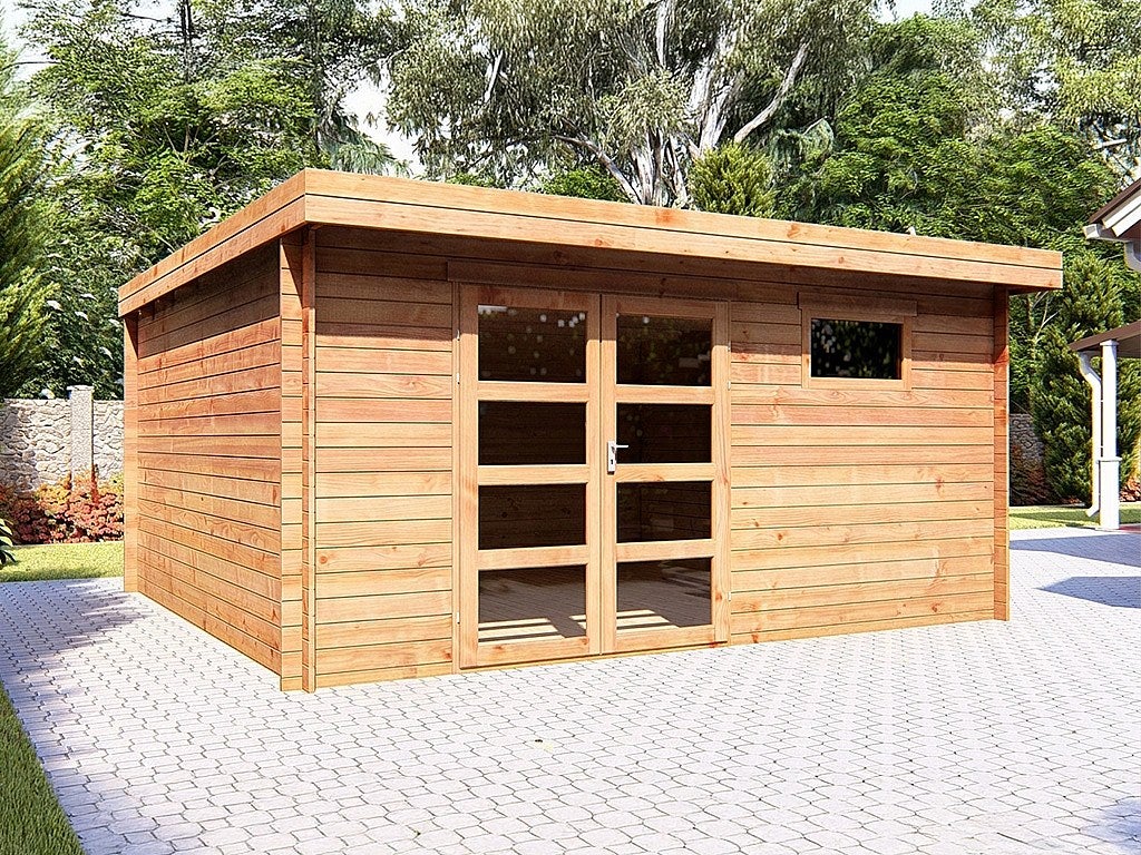 Caseta de jardín de madera tratada en autoclave con techo plano - 19.61 ...