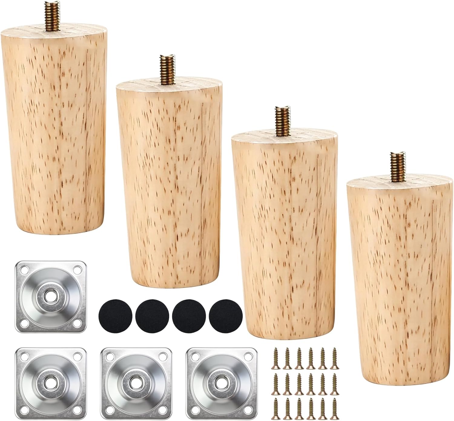 4 bucăți picioare de mobilier din lemn de 8 cm, picioare antiderapante pentru canapea, picioare de mobilier cu plăci de montare și șuruburi