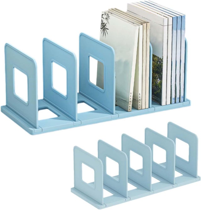 Réglable Presse Livre Serre,Trieur de fichiers de bureau,Classeur de bureau,Porte-revues,Rangement bureau (Bleu，35x15x14.5 cm)