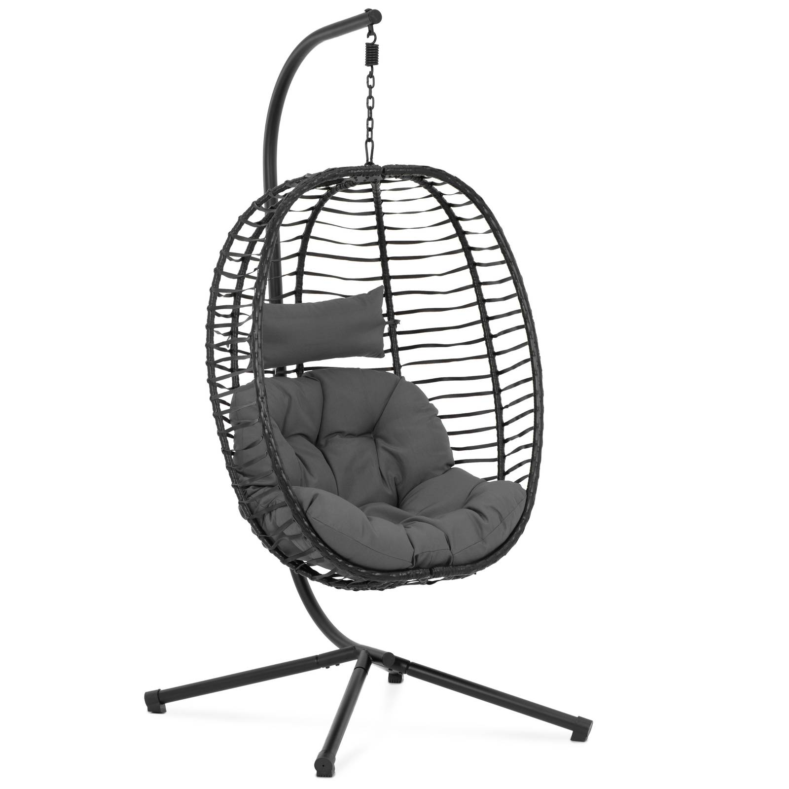 Poltrona Sospesa Kideo In Polyrattan – Con Cuscino – Base Metallo – Per Giardino E Interni