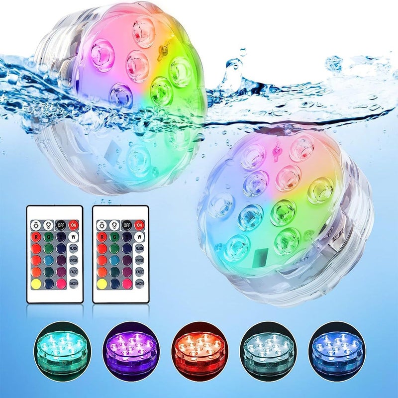 Lampa basenowa LED, pilot USB, kolorowe światło, 6 świateł, 2 piloty, styl przyssawki