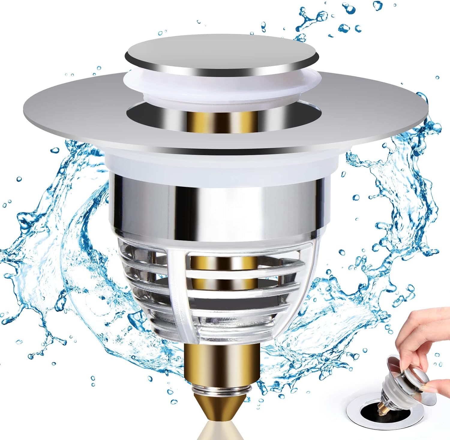 Bonde Lavabo Universel, korek do umywalki typu Pop-Up z 2 uszczelkami do wanny, kuchni, umywalki (otwór odpływowy 32-42 mm)