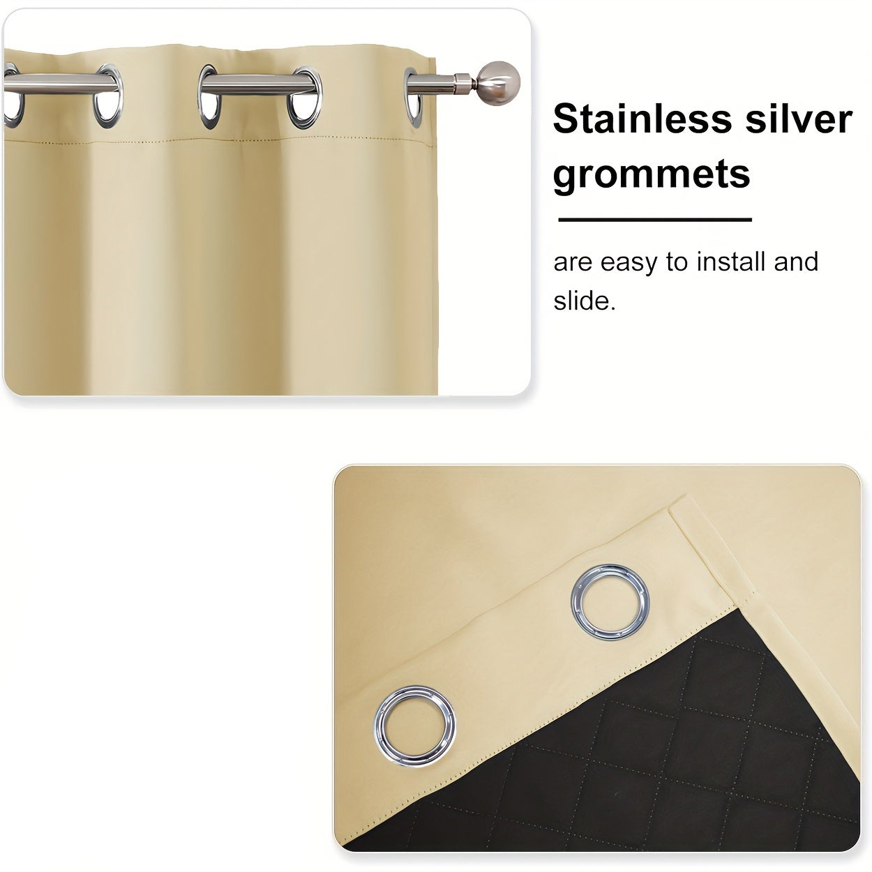 MINICLOSS Rideaux d'hiver épais coupe-vent, rideaux à trois couches isolants contre le froid, rideaux unis doublés de coton (gris, 132 x 160 cm) - 3