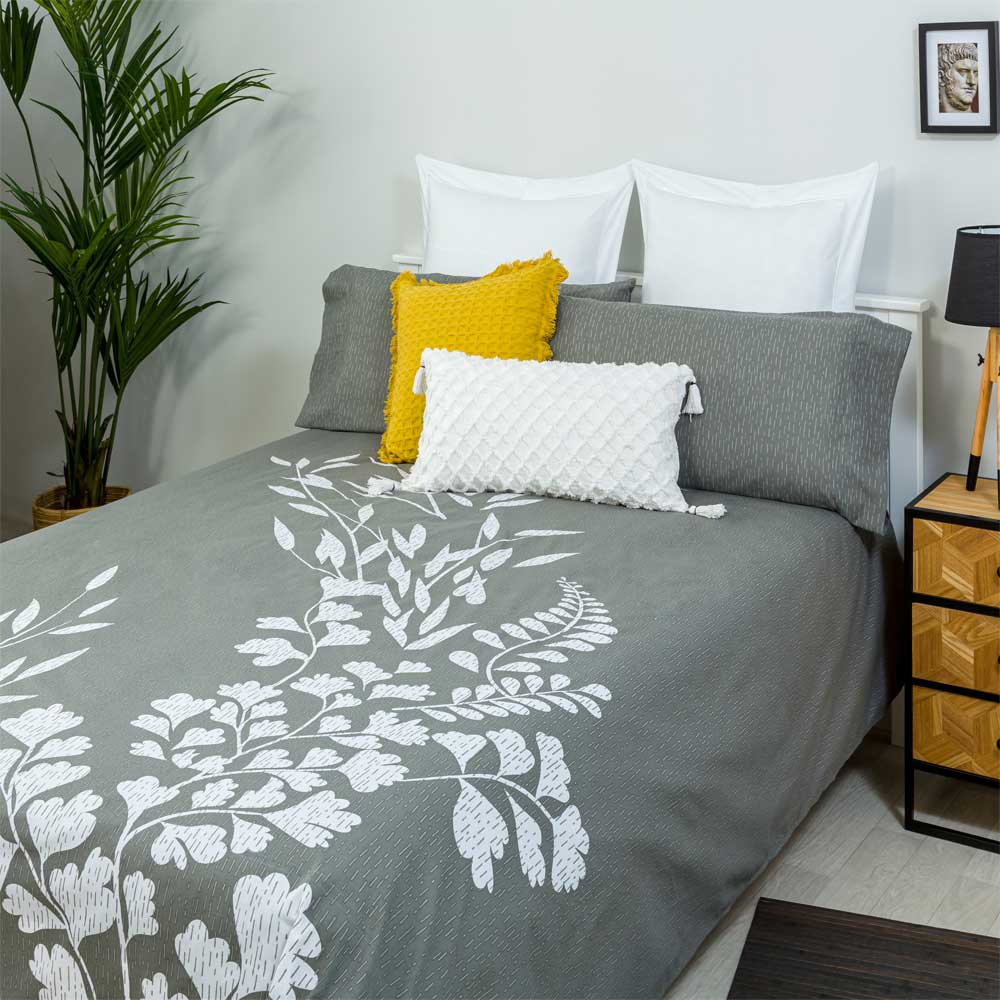 Cotton artean - funda nordica foresta algodón poliéster gris 280 x 260 cama de 200